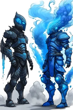 blue smoke in a shape of humanoid and a colour of a storm wearing a scalemail armor