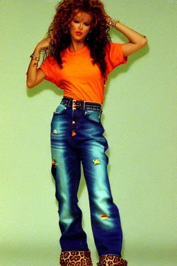 year 1996 denim fashion. Loose, baggy, low waist Combat pants and t-shirt. Colors: denim blue, blue, purple, cream, khaki, light green, lilac, plum, orange, terracotta, red, light yellow, lion yellow, pink, dark blue, beige. leopard, Cheetah . Latex in small part. Kylie Minogue, Tyra Banks,Julia Roberts. leg warmer. Cargo pants.