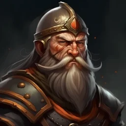 illusrtartion, portrait of a dwarf warrior wearing a helmet