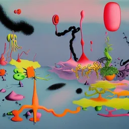 sureal landscape in microcosm with bacteria and viruses by yves tanguy and dr seuss