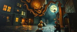 pin hole cam, master oil painting by Rembrandt, Nightmare on cthulhu duck street