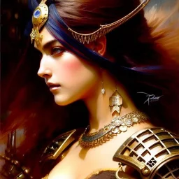 portrait beautifull face girl medieval metal armor balanciaga fashion clothe painting by gaston bussiere, greg rutkowski, yoji shinkawa, yoshitaka amano, tsutomu nihei, donato giancola, tim hildebrandt, oil on canvas, trending on artstation, featured on pixiv, cinematic composition, extreme detail