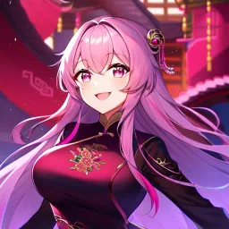 girl, masterpiece, best quality, volumetric lighting, detailed outfit, perfect eyes, long hair, fuchsia hair, fuchsia eyes, laughing, chinese clothes,