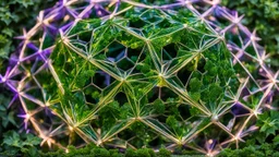 1423, delightful, sensitive, confident, iridescent stellated buckyball, star-shaped, nocturnal, architecture, award-winning photograph, beautiful composition, intertwining ivy, delicate colour, chiascuro