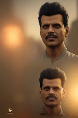 Indian actor Manoj Bajpayee, by Mahmoud Sai, Cartographic, Circuitry, Golden Hour, Closeup-View, 16k, Lumen Global Illumination, Diffraction Grading