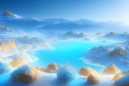 lightblue landscape with little bright diamond and soft lihgt beam