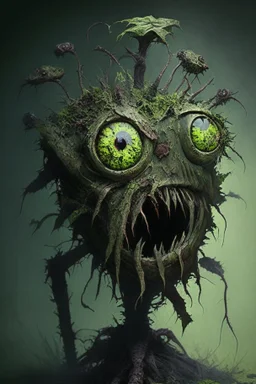 A monstrous zombie beholder made of rotting plants