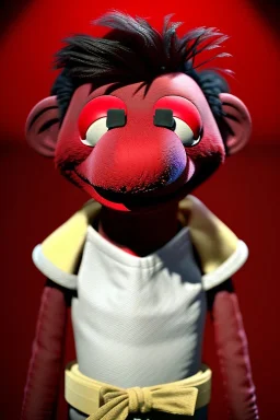 Waist up muppet Portrait, Nicolás maduro muppet doll, mustache, photo studio, red background, unreal engine 5, concept art, art station, ray tracing, lumen lighting, ultra detail, volumetric lighting, 3d.