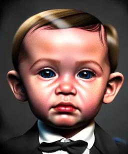 James bond toddler, full body, dramatic lighting, hyper realistic