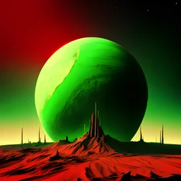 abstract, future, red planet, Green sky