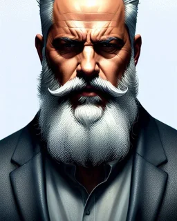 "MIddle aged white human male, with a trimmed but uneven beard, piercing eyes with slick back hair, full-scale head and shoulders portrait, 8k resolution concept art portrait by Greg Rutkowski, Artgerm, WLOP, Alphonse Mucha dynamic lighting hyperdetailed intricately detailed Splash art trending on Artstation triadic colors Unreal Engine 5 volumetric lighting Splash art fantasy"