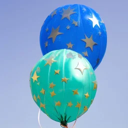 A set of high resolution photographed inflated star shaped foil balloon. six different balloons in colors: blue, gold, silver, rose gold, red, green.