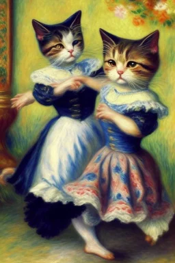 Zwei Katzen. Tanz am Bougival. Painting style of Pierre August Renoir