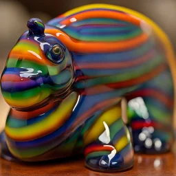 a blown glass manatee with rainbow-hued stripes, early 20th century Art Deco. Elegant and intricate detailing super realistic