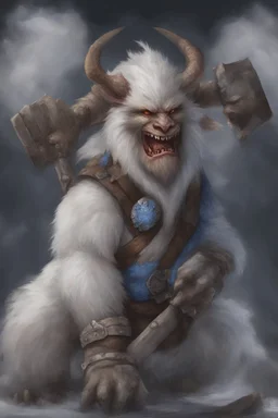 Dnd a bugbear with white fur and a blue nose