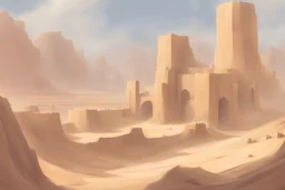 desert stronghold city with large sandstone walls dnd fantasy art