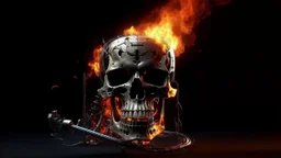 4K. REALISTIC FULL DETAILS. LOGO EMISSION DE RADIO HARDROCK FIRESTARTER TERMINATOR. FLAMMES EN FOND D IMAGE