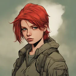 teen, portrait,comic book, face, post-apocalypse, red hair