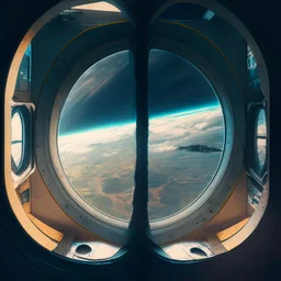 looking out of the windows of a spaceship