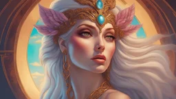 The beautiful goddess of love. concept art, mid shot, intricately detailed, color depth, dramatic, 2/3 face angle, side light, colorful background. Painted by Julie Bell