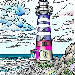 coloring book image of a lighthouse