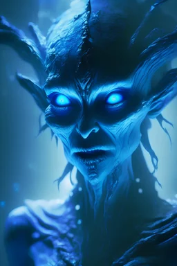 Blue witch alien, unreal lighting, volumetric lighting, high contrasts, sharp focus,