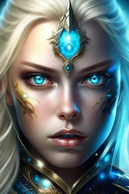 guerriero cosmico viso bellissimo capelli biondi occhi azzurri