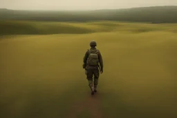 une prairie avec armée a pieds loin dans l’horizon