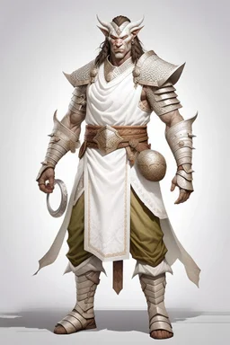 Full Body, Male Dragonborn, monk, Half Plate Armour, boxer pose, White outfit colour theme