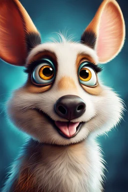 Close-up Portrait of a cool animation animal character, cute, witty, striking and one of a kind