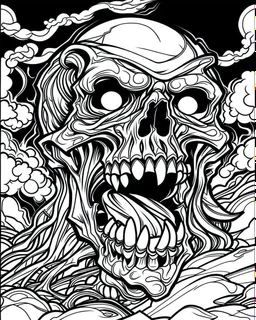 create a 2d black outline, "scary psycho monster death deformation on face and psycho smile coloring book for adults", coloring page, low details design, black contour, coloring page design, coloring page for adults,horror background, black contour and white space beetween contour, same contour,sketch style, horror style, creepy style, minimalist, halloween background,simple, white background