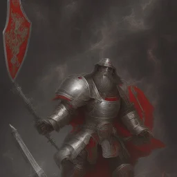 Knight guard far away. Shiny bright papper scroll. Weapon. Sharp. Damascus steel. Black. Technical details. Red. Doom dark. Meteorite. Fire.