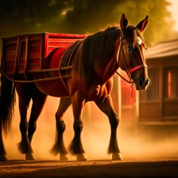 horse pulling wagon, motion blur, 8k, downlight, soft light, depth of field, photorealism, trending on art station, lotsa detail