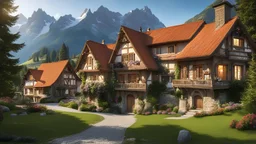 beautiful decorated swiss houses in a swiss village, swiss landscape and scenery, trending on artstation, sharp focus, studio photo, intricate details, highly detailed, by greg rutkowski