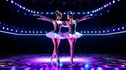 a recursive 3d fractal mocap graphic balerina couple in stage with disco lights