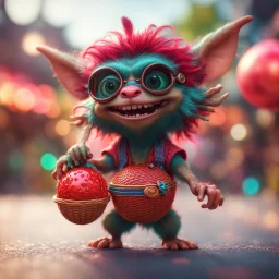 hairy groove funk ninja gremlin kobold strawberry beast hippie with long eyebrows holding disco ball like a basket ball,bokeh like f/0.8, tilt-shift lens 8k, high detail, smooth render, down-light, unreal engine