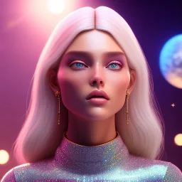 white woman long blond hair blue eyes glitter in a galactic ambiance, delicate colors in the foreground, full of details, smooth, light effect，vaporwave colorful, smooth, extremely sharp detail, finely tuned detail, ultra high definition, 8 k, unreal engine 5, ultra sharp focus