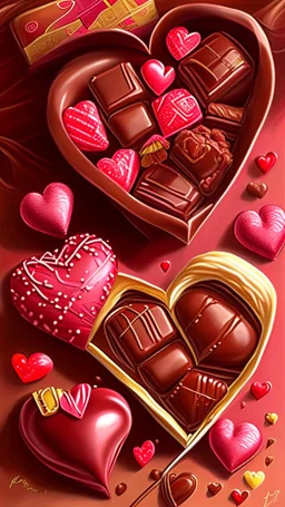 Valentines day treats, chocolate, art, drawing, very realistic, detailed, vibrant colors.