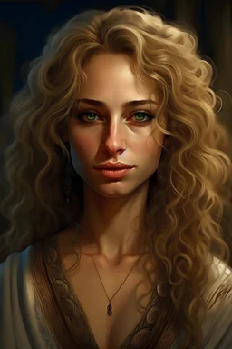 Beautiful Moroccan woman, 40 years old, body perfect full view, big boob, wavy hair, beautiful big , symmetrical eyes, blond hair, painterly style, detailed, 8k, by Ashley Wood. --ar 2:3 --stop 80 --uplight
