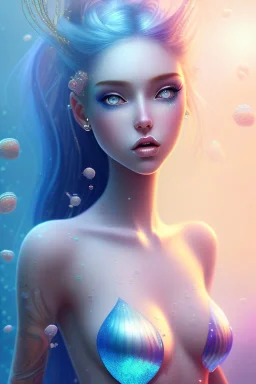 girl, cute, beautiful, mermaid, blue hair, underwater, glitter