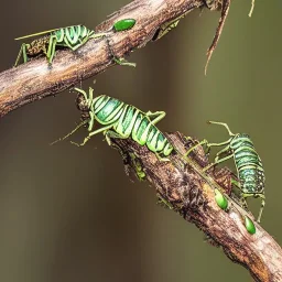 grasshoppers on a branch