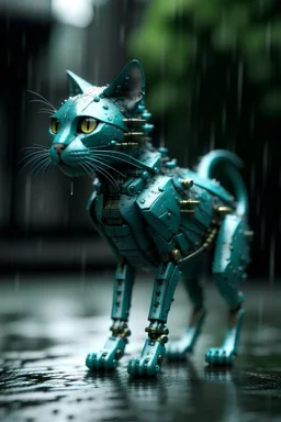 gato robótico en la lluvia