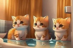 cute pixar chibi cats in a hotel