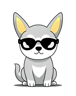 cute dog in sunglass vector illustration,2d,flat,gray color cat,white background,cartoon style, --no gradient