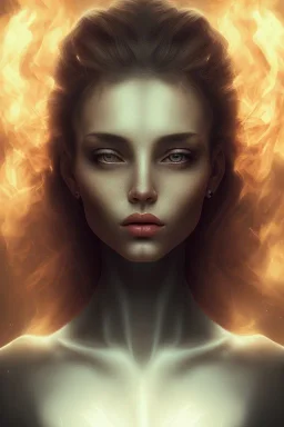 Dark moody night atmosphere, Fire theme art, Portrait of a woman by Michelangelo, 8K, close-up face, anatomically perfect face,