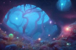 cave exploration glow galaxy coral twigs network bridge fish