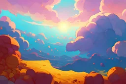 simple landscape, blue, pink, sun, steven universe style, no human, background