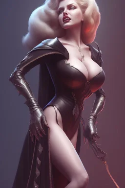 Rita Hayworth as evil queen in black leather, busty, cleavage, dominatrix, curvy, angry, stern look. character design by cory loftis, fenghua zhong, ryohei hase, ismail inceoglu and ruan jia. unreal engine 5, artistic lighting, highly detailed, photorealistic, fantasy