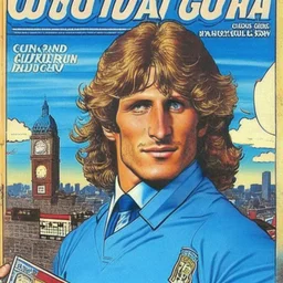 A 1980 medieval london comic cover of uruguayan sky-blue football magazine. At the street city. Diego Forlan is sherlock holmes.