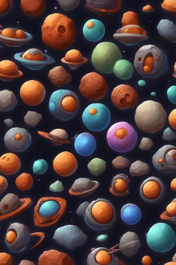 cartoon space game assets, cartoon round asteroids, rtstation,, games, cgsociety, cloisonnism, detailed painting, high detail
